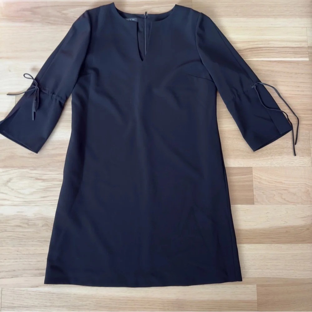 Lafayette 148 Dress Size M 3/4 Sleeve Shift Black Tie Sleeves Tech Cloth Pockets - Picture 2 of 11